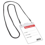 Бейдж BRAUBERG 120х90мм вертикальный на черном шнурке 235718