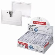 Бейдж BRAUBERG 90х57мм горизонтальный с клипсой и булавкой