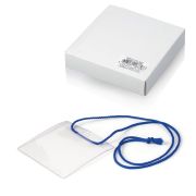 Бейдж горизонтальный (93*105мм) на синем шнуркке 44 см. 1426.Г-101