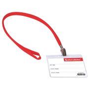 Бэдж BRAUBERG 231155, 60х95 мм горизонтальный, на красной ленте 45 см,