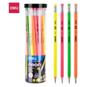Карандаш чернографит. Deli EU51600 Neon HB трехгран. ластик корпус ассорти