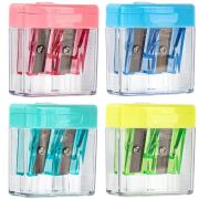 Точилка Deli Е0576 Cubic 2 отверстия пластик ассорти с контейнером