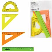 Набор чертёжный малый ПИФАГОР 210624 (линейка 16см, 2 треугольника, транспортир), неоновый, непрозр.