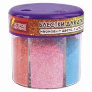 Блестки для декорирования НЕОН, ОСТРОВ СОКРОВИЩ, в диспенсере с дозатором, 6 цв по 10гр, 662223