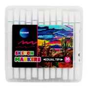 Маркеры Centrum 89706 двусторонние 36цв. (круглый 1.4мм и скошенный 5мм стерж.), в ПВХ-пенале