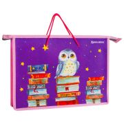 Папка на молнии с ручками BRAUBERG, А4, 1 отделение, пластик, молния сверху, Сова на книгах,228156