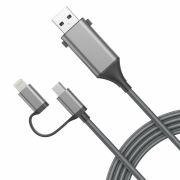 Кабель HAVIT HV-CB1011 USB2.0 A вилка и розетка - micro USB вилка + Lightning вилка, длина 1 м, grey