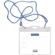 Бейдж OfficeSpace 284646 гориз 125*110мм (размер вставки 120*90мм), 2 карабина, на синем шнурке