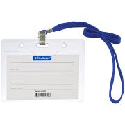 Бейдж OfficeSpace 284655 горизон, 100*75мм (размер вставки 85*55мм), с клипсой на синем шнурке