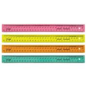 Линейка 30см ЛН72 флюор. пластик прозр. ассорти