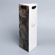 Пакет под бутылку ламинированный «Present»,13х32х11.3 см, белый-мрамор сер, дно треугольное, 7997484