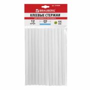Клеевые стержни BRAUBERG диаметр 11мм, длина 200мм, прозрачные, КОМПЛЕКТ 12 шт, 670294