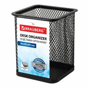 Подставка стакан BRAUBERG черный 231938 метал., квадр основ. 98*80*80мм