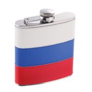Фляжка W001RU-6 S.Quire 0,18 л, сталь+искусственная кожа, бело-сине-красная 1508YА