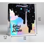 Пакет подарочный голографический Follow your dreams, 23*27*11,5 см  5307569