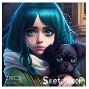 Скетчбук 72058  Аниме Девочка с голубыми волосами, 48 л, жесткая подл на гребне, блок 160 г/